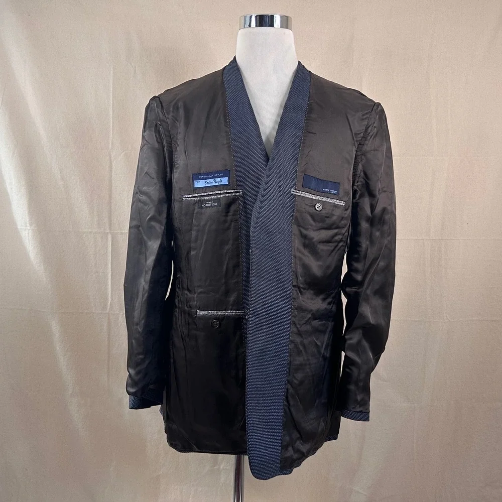 Joseph Abboud 44L Sport Coat Wool Silk Blue Knit Two Button Double Vented